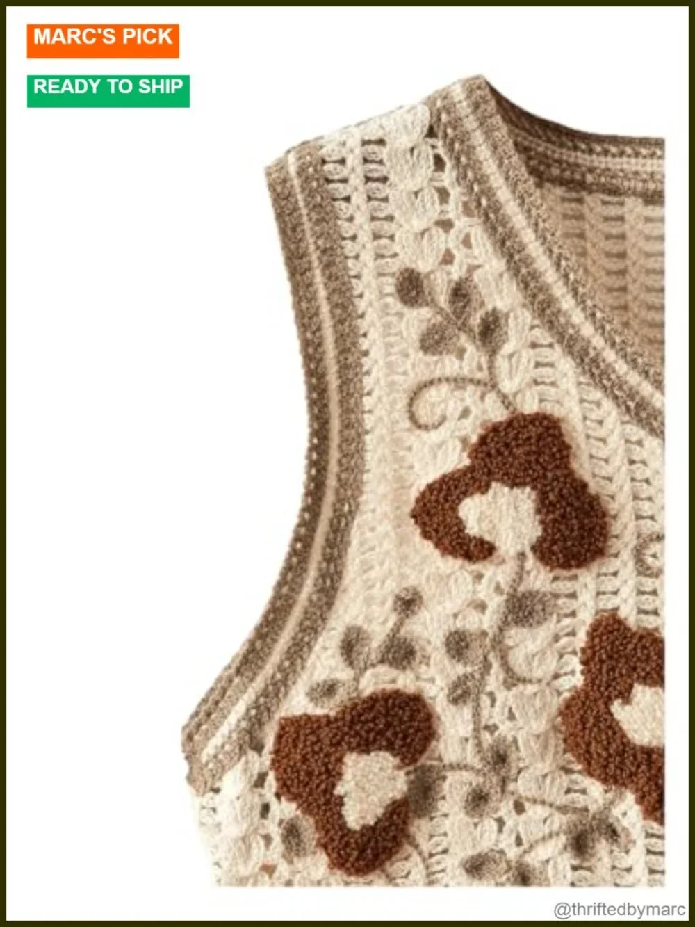 Sleeveless Crochet Sweater Vest Button Front V-Neck Knit